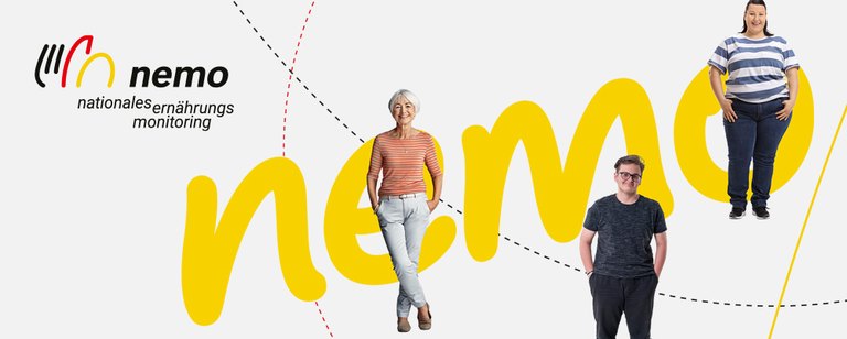 Drei stehende Personen sind vor dem Wort nemo platziert